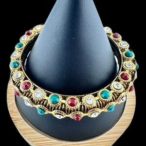 Indian Bollywood Style Gold Tone Bangle Bracelet Ethnic Wedding Jewelry 7"